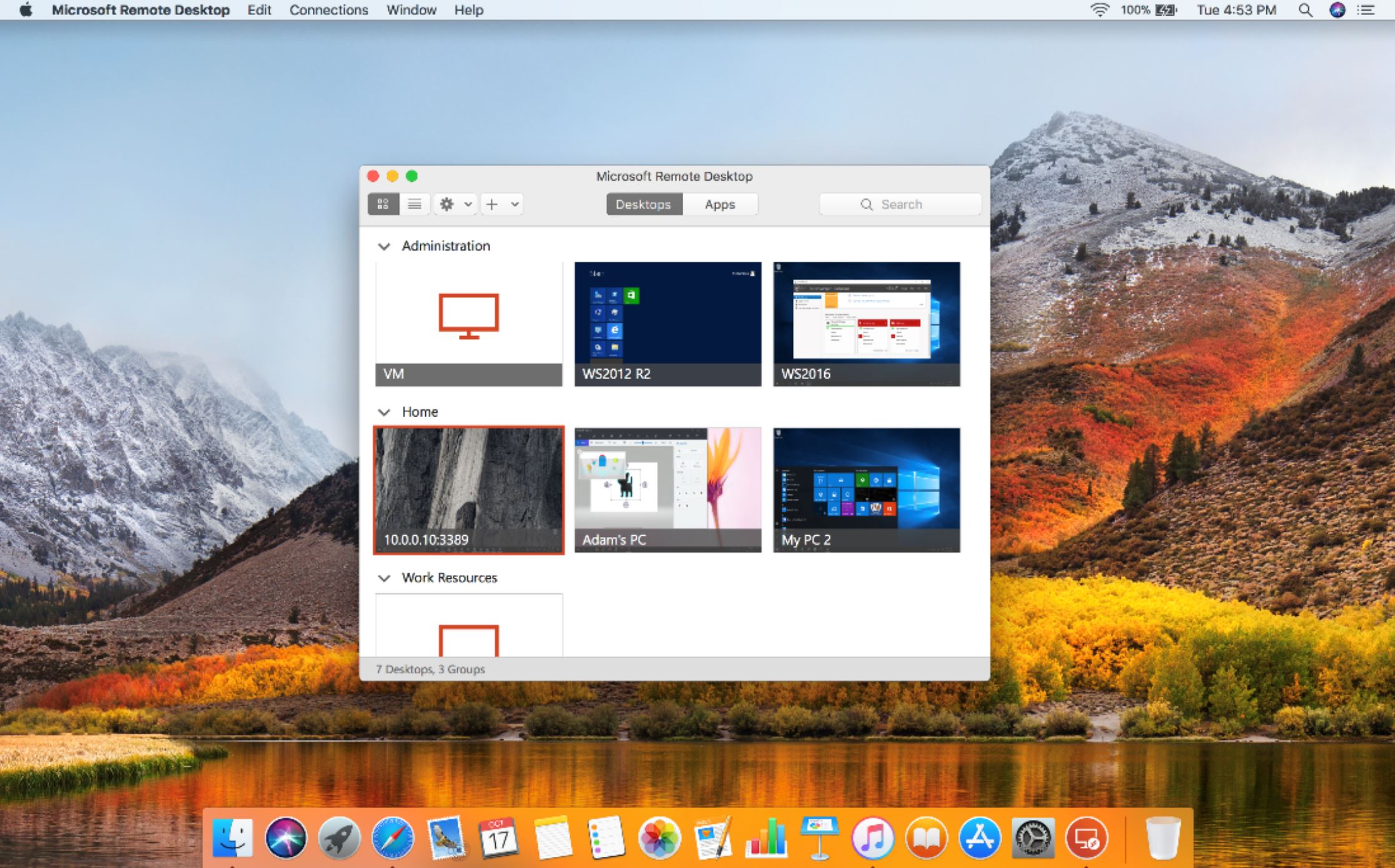 settings for desktop windows in mac